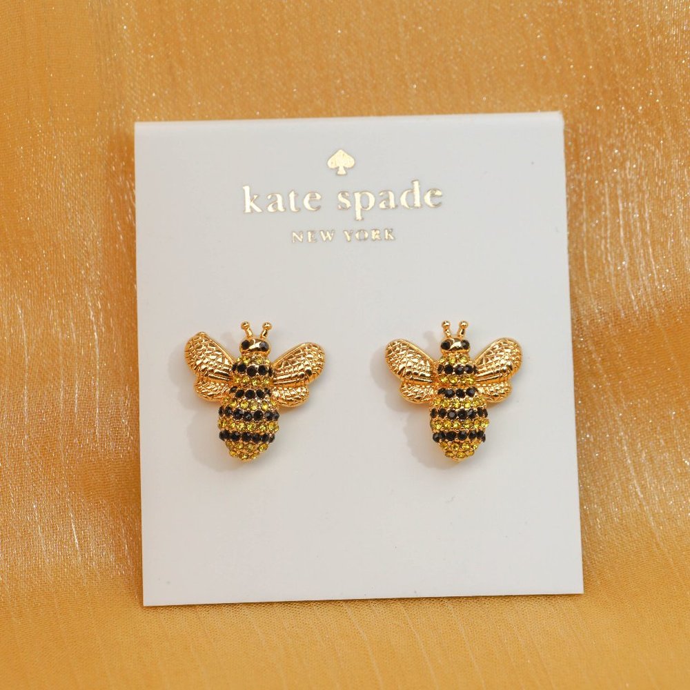 Kate Spade Crystal Bee Studs Earrings with Gift Bag